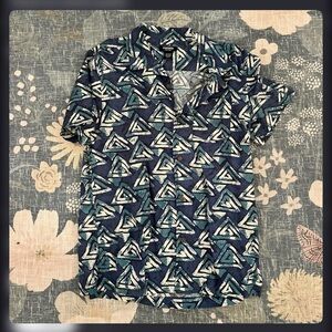 RSQ Navy and Teal Triangle Pattern Shirt